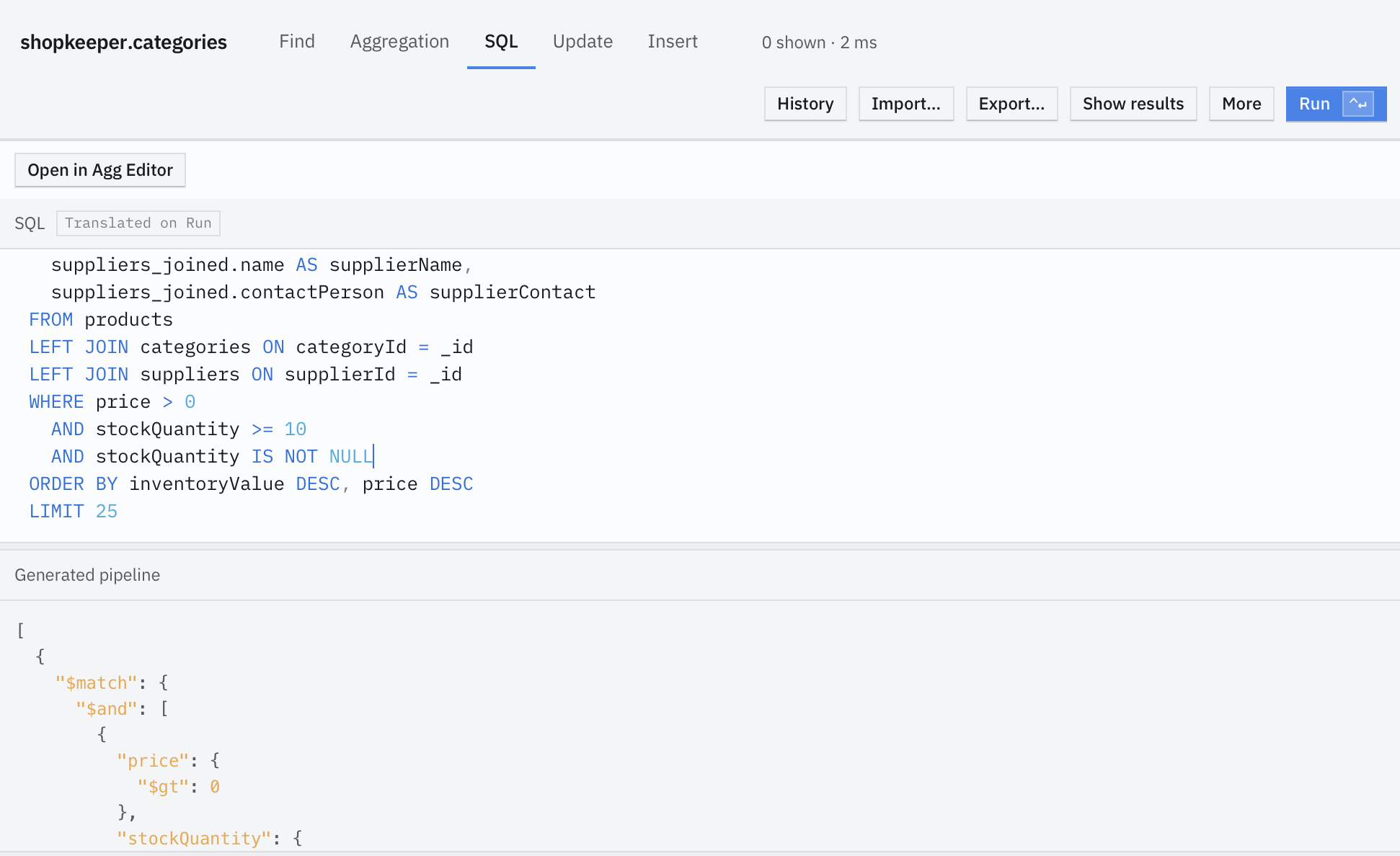 SQL to aggregate pipeline